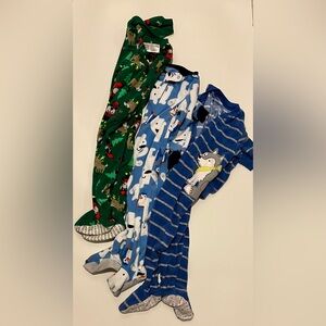3 GUC winter lot blue footie grips onesie zipper pjs bundle fleece unisex